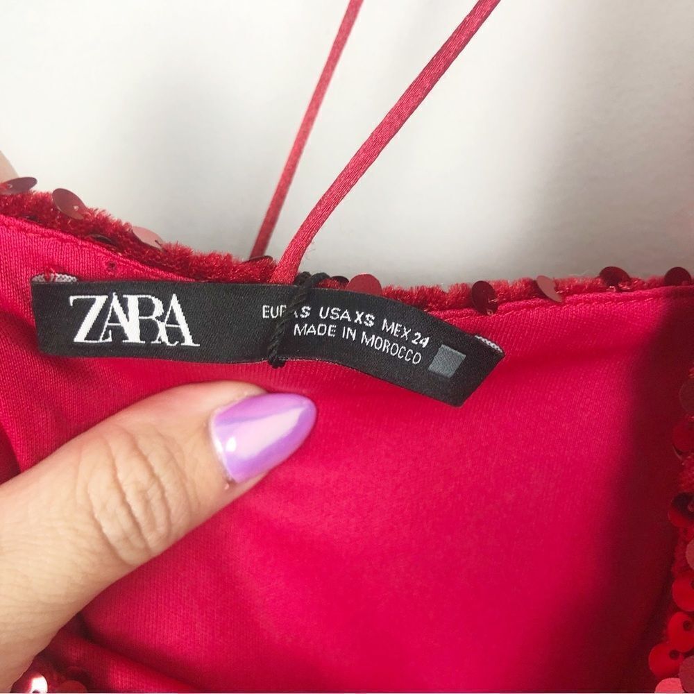 ZARA | NEW - BLOGGER FAVORITE Asymmetrical Red Sequin Dress Women’s Size X-Small - Picture 7 of 9